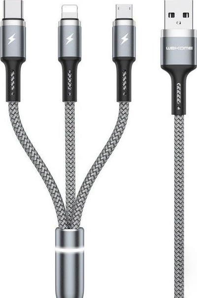 Kabllo karikimi Wekome WDC-119, 3 në 1, 1.2 m, gri