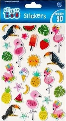 Sticker 3D Sticker BOO Tropic, set me 30 copë, me figura tropikale, plot me ngjyra