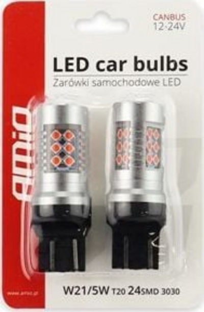 Llambë makine LED Amio W21/5W 7443, CANBUS, e kuqe