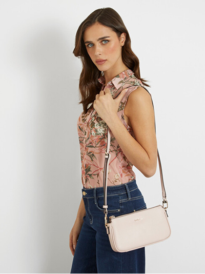 Çantë crossbody për femra Guess Noelle Dbl Pouch, ngjyrë rozë