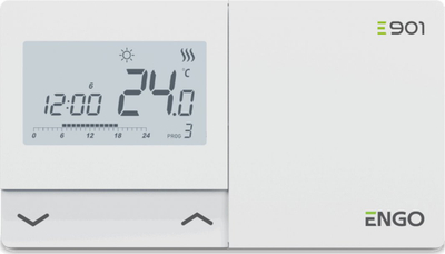 Termostat wireless programues Engo E901RF, për ngrohje dhe ftohje, i bardhë
