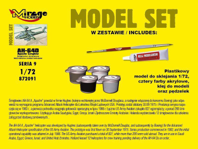 Сет модел хеликоптер Mirage AH-64D Apache Longbow, пластика, 1:72, многубоен