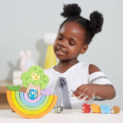 Puzzle druri Viga Toys Rainbow, blloqe Montessori kreative, shumëngjyrëshe