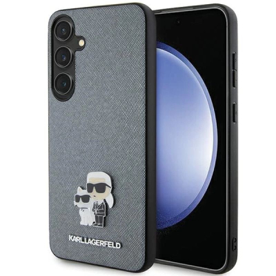 Kllëf telefoni Karl Lagerfeld Saffiano Karl &amp; Choupette për Samsung Galaxy S24+, gri