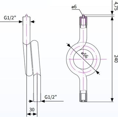 Tub spiral syphon Afriso, 2x G1/2", PN25, metalik