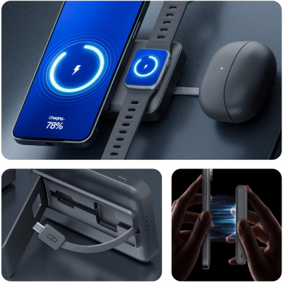 Power Bank 3mk SafeCell 4 në 1, 10000 mAh, MagSafe 15W, USB-C 22.5W, i hirtë