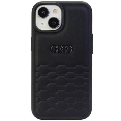 Kapak telefoni Audi GT për iPhone 15 Plus 6.7", lëkurë sintetike, i zi