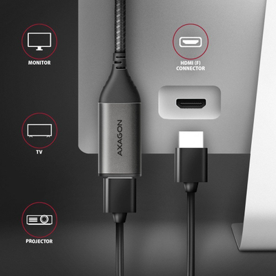 Adapter kabllo USB C në HDMI Axagon RVC HI2M, 4K 60Hz, 25cm, alumin i argjendtë