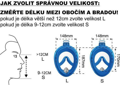 Maskë zhytjeje full face CorbySport, me snorkel, universale, blu