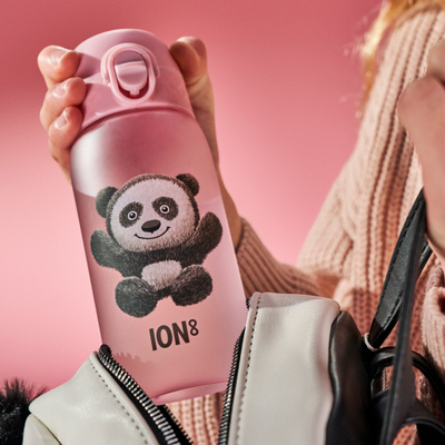 Shishe uji Ion8 Leakproof, 12 Oz, me kapak flip sip, rozë me panda