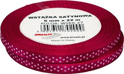Shirit sateni dekorativ me pika, 12mm, 22m, rozë e errët