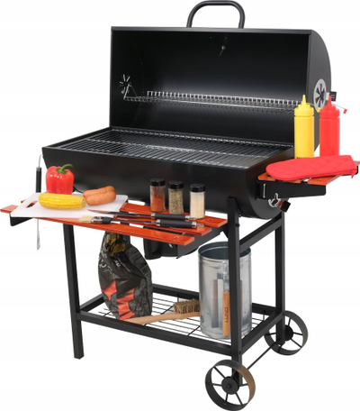 Grill qymyri pa markë, me kapak, sipërfaqe 71x34.5 cm, i zi