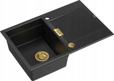 Лавоман кујна Quadron Owen 111, гранит, 76x50cm, црн Carbon со детали Gold