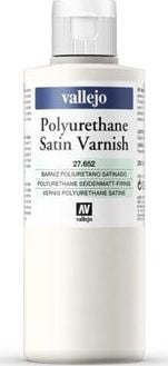 Llak akrilik Vallejo Polyurethane Satin Varnish, 200ml, me shkëlqim sateni