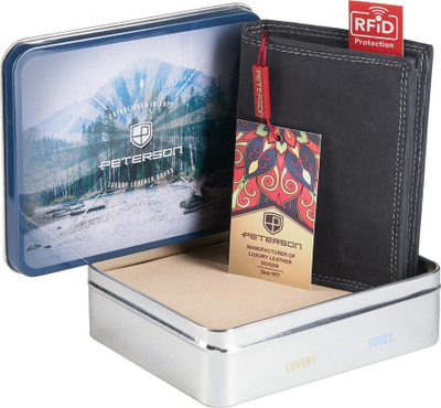 Portofol për burra Peterson, lëkurë nubuck, RFID Protect, i zi