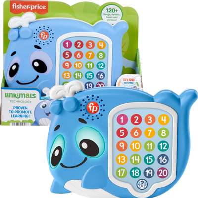 Lodër interaktive Fisher-Price Linkimals balena, 20 butona, 120 tinguj, blu