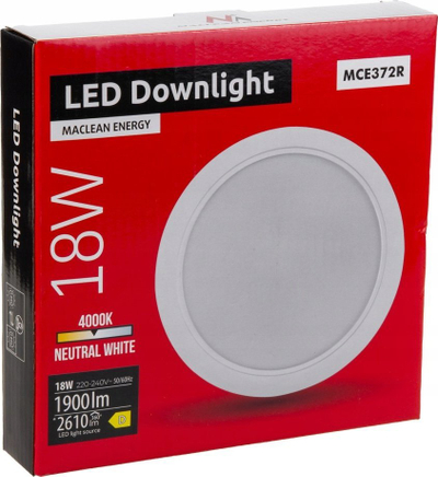 Panel tavanor LED Maclean MCE372 R, 18W, 4000K, i bardhë