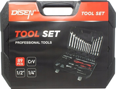 Set veglash DISEN 1089, 89 copa, 1/4" dhe 1/2", në kuti plastike