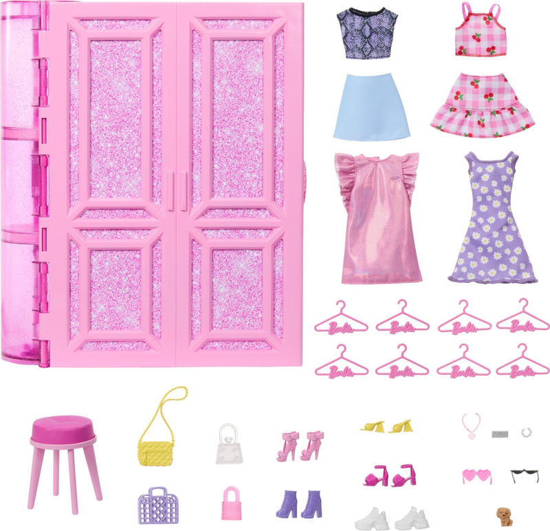 Set loje Barbie Dream Closet 3.0, dollap 90 cm, 25 aksesorë, rozë