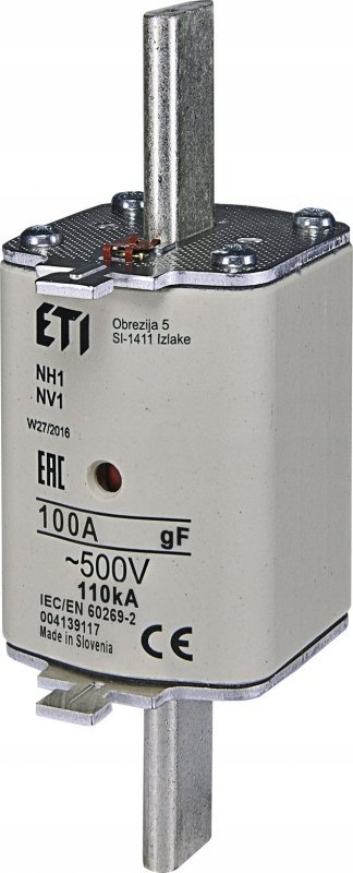 Siguresë NH ETI NH1 gF, 100A, 500V, e bardhë