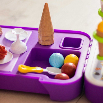 Играчка количка за сладолед Woopie Ice Cream Shop, со ЛЕД светла и звуци, пренослив куфер, виолетова