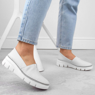 Женски чевли Filippo DP6161/24 WH, кожа, платформа wedge, бели