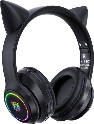 Гејминг слушалки ONIKUMA B90, Bluetooth, ЛЕД со мачкини уши, црни