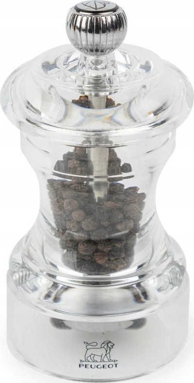 Mulli piperit Peugeot Bistro, mekanizëm çeliku, trup transparent, i tejdukshëm