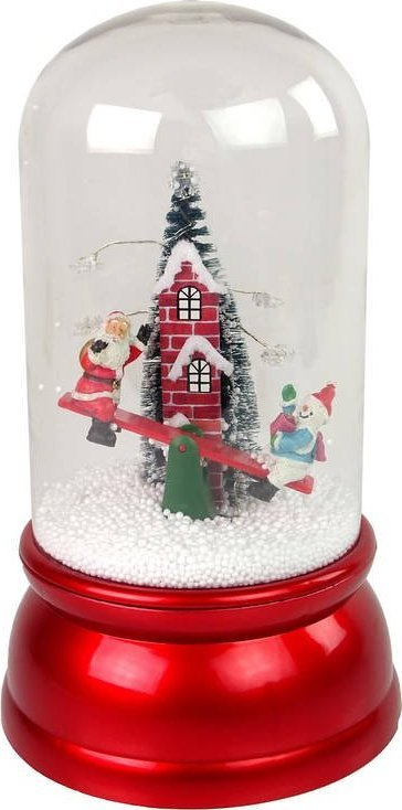 Stoli dekorative LeanToys Christmas, kube xhami me borë fallco, dritë LED dhe muzikë, e bardhë