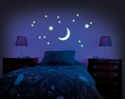 Set dekorativ Brainstorm Glowstars, hënë gjysmëhënë edhe 15 yje, vetëngjitës