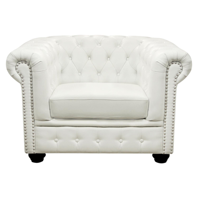 Fotelë Chesterfield Polina HM3011.02, PU, 110x90x73 cm, e bardhë mat