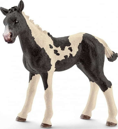 Figurë lodër Schleich Farm World Pinto Foal, këlysh kali, plastikë e fortë, bardh e zi