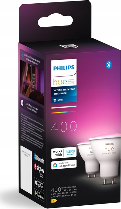 Llambë inteligjente Philips Hue White and Color, GU10, 2x400lm, e bardhë