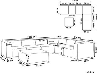 Kolltuk këndor kopshti Beliani Arezzo, 7 vende, modular me ottoman, gri