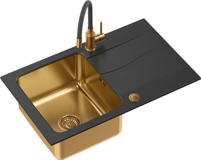 Rubinet kuzhine Granite Plus, trup çelik inox, tub fleksibël, ari edhe gri