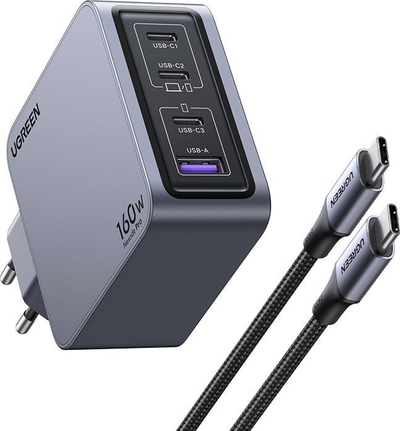Karikues Ugreen Nexode Pro 160W GaN, 3x USB C, 1x USB A, gri