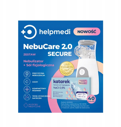 Nebулизатор HelpMedi Katarek NebuCare 2.0 Secure Set, без кабел, за деца и возрасни