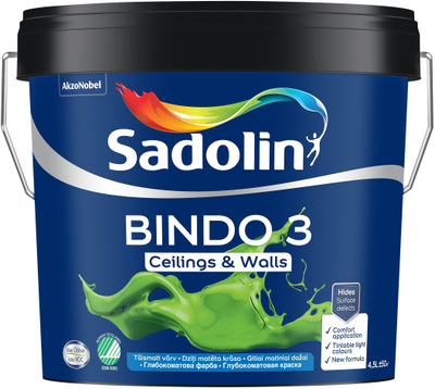 Боја за ѕид Sadolin Bindo 3 BW, длабоко мат, 4.5L, бела