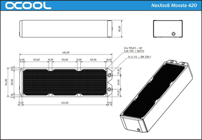 Radiator ftohje Alphacool NexXxos Monsta 420, për 3 ventilatorë 140mm, i zi