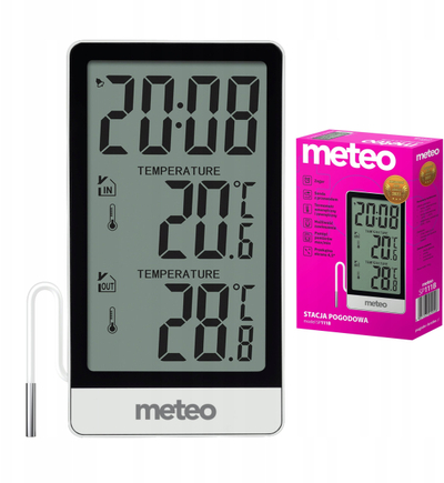 Termometër dixhital Meteo SP111B, për brenda edhe jashtë, ekran i madh, i bardhë