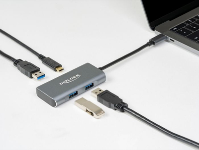 Hub USB DeLOCK 63261, USB‑C në 3x USB‑A edhe USB‑C, 10 Gbps, gri