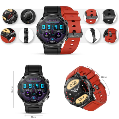 Orë e zgjuar Gravity GT21 6, ekran 1.6", IP67, me rrip silikoni të kuq
