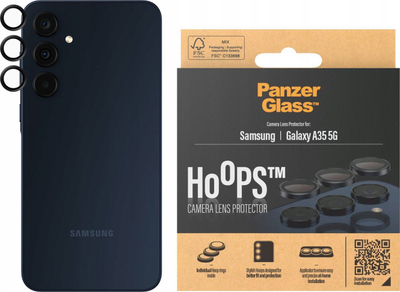 Mbrojtës kamere PanzerGlass Samsung Galaxy A35 Hoops, xham mbrojtës, kornizë alumini, i zi