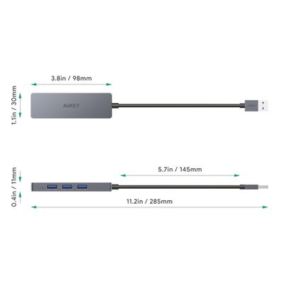 Stacion lidhës USB-A Aukey CB-H3, 4 porte, 5Gbps, i argjendtë