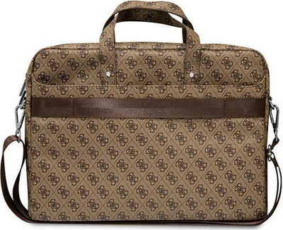 Çantë laptopi Guess Saffiano 4G Triangle Logo, 16\", lëkurë eko, kafe