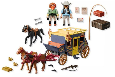 Set lojërash Playmobil Wild West Stagecoach, 3 figura, 2 kuaj, shumëngjyrësh