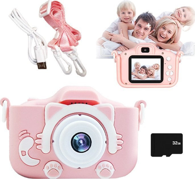 Kamerë digjitale për kalamaj Kitty, 32GB, me rrip dhe kabllo, rozë
