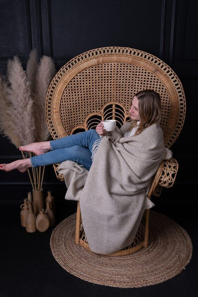 Batanije leshi Matex Wool Blanket Fringes Maori, 140x200 cm, 100% lesh, gri e çelët