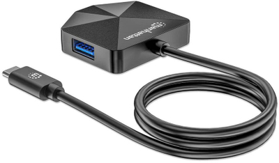 Hub USB Manhattan USB C dhe USB A, 4 porta, USB 3.2 Gen 1 5 Gbps, gri