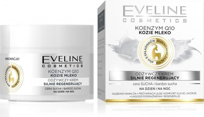 Krem fytyre Eveline Coenzyme Q10 me qumësht dhie, ushqyes rigjenerues për ditë edhe natë, 50 ml
